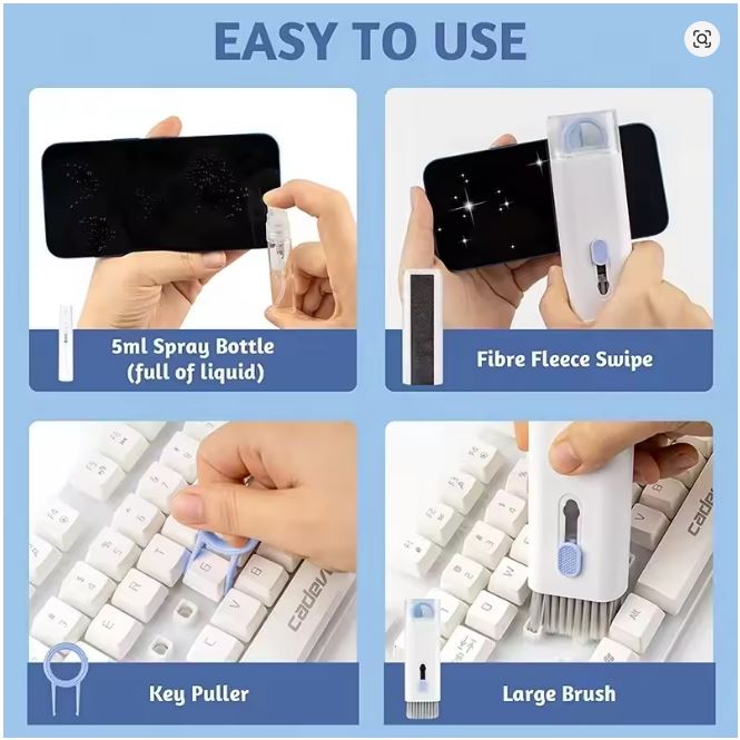 7-in-1 Keyboard Cleaning Kit – Computer & Laptop Cleaner Brush Set, Earbud Cleaning Pen, Keycap Puller for PC, Headphones & Electronics