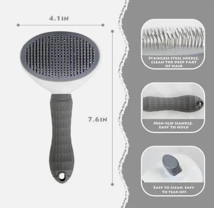 Pet Dog Cat Self Cleaning Slicker Brush Hair Remover Grooming Deshedding Comb