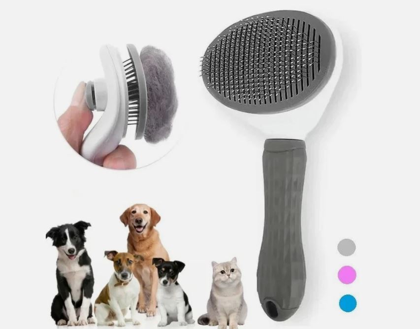 Pet Dog Cat Self Cleaning Slicker Brush Hair Remover Grooming Deshedding Comb